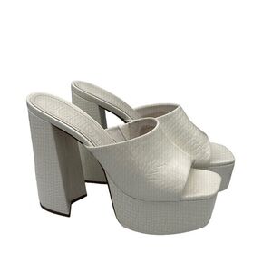 SCHUTZ DARAH PLATFORM CROC BLOCK HEELS IN WHITE